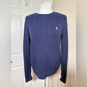 RALPH LAUREN SPORT VTG Women’s Navy Blue 100% Cotton Cable Knit Sweater SIZE XL